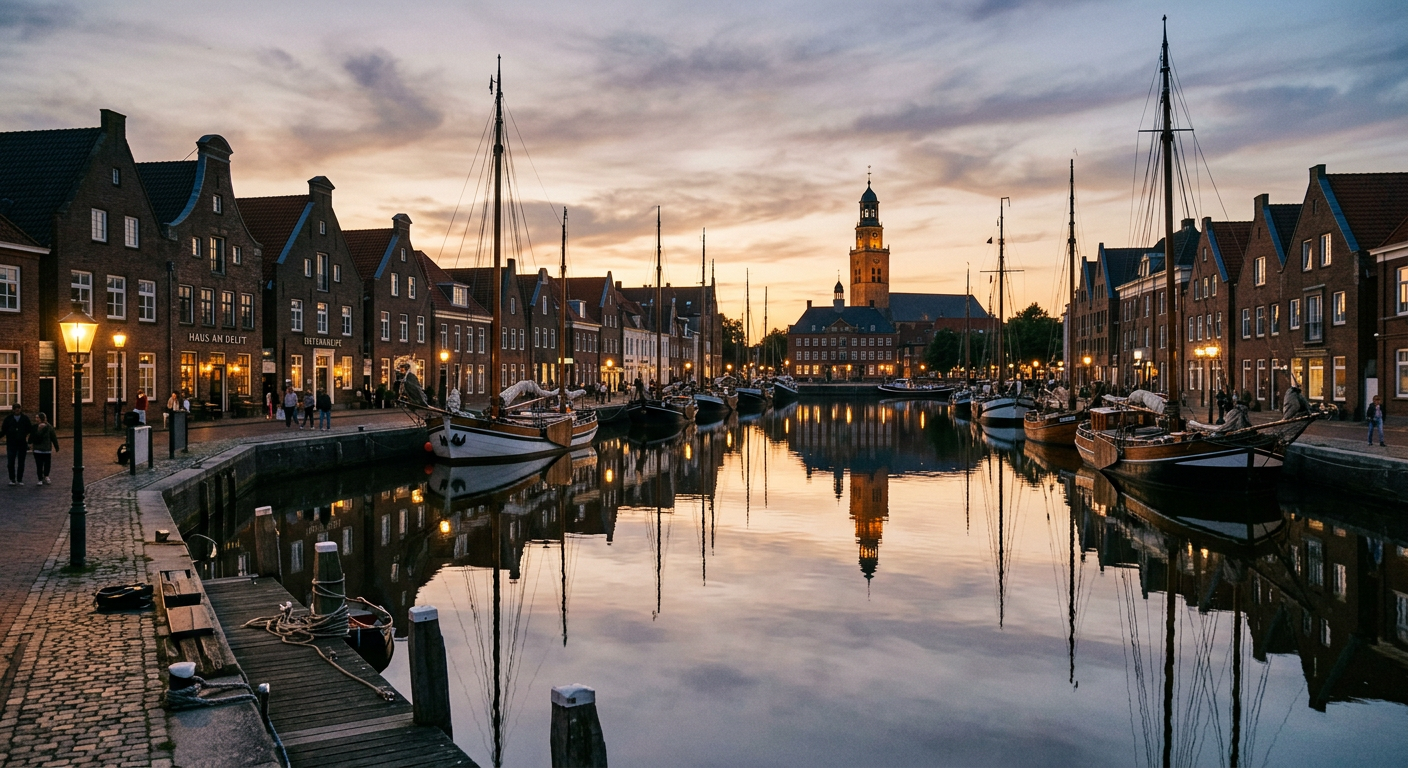 Der Ratsdelft in Emden in der Abenddämmerung
